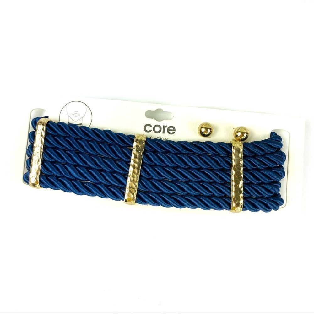 CORE Blue Twist Cord Layered Choker & Earnings Set